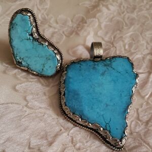 💙 Gorgeous Set! Tibetan Handmade Sterling Silver & Turquoise Stones.